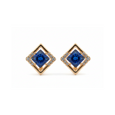 Golden Blue Square Stone Earrings - B366