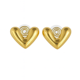 Elegant Gold Heart Stud Earrings - B384