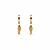 Gold Fish Charm Hoop Earrings - B671
