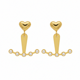 Gold Heart Drop Earrings with Pearl Accent - B618