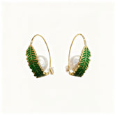 Gold Leaf Pearl Drop Earrings - B603