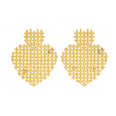Gold Mesh Heart Statement Earrings - B336