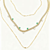 Golden Emerald Sparkle Layered Necklace - B289