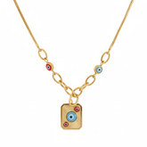 Golden Evil Eye Square Charm Necklace - B292