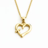 Golden Heart Cross Pendant Necklace - B205