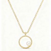 Golden Pearl Circle Pendant Necklace - B219