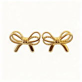 Golden Ribbon Bow Stud Earrings - B616