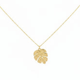 Golden Textured Leaf Pendant Necklace - B233