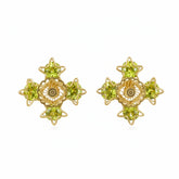 Golden Green Stone Floral Earrings - B305