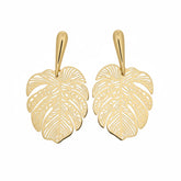 Golden Monstera Leaf Earrings - B388