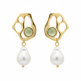 Golden Pearl Stone Drops Earrings - B405