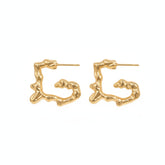 Textured Gold Abstract Hoop Earrings - B622