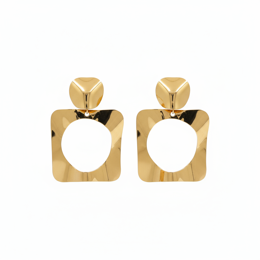 Abstract Geometric Gold Drop Earrings - B686