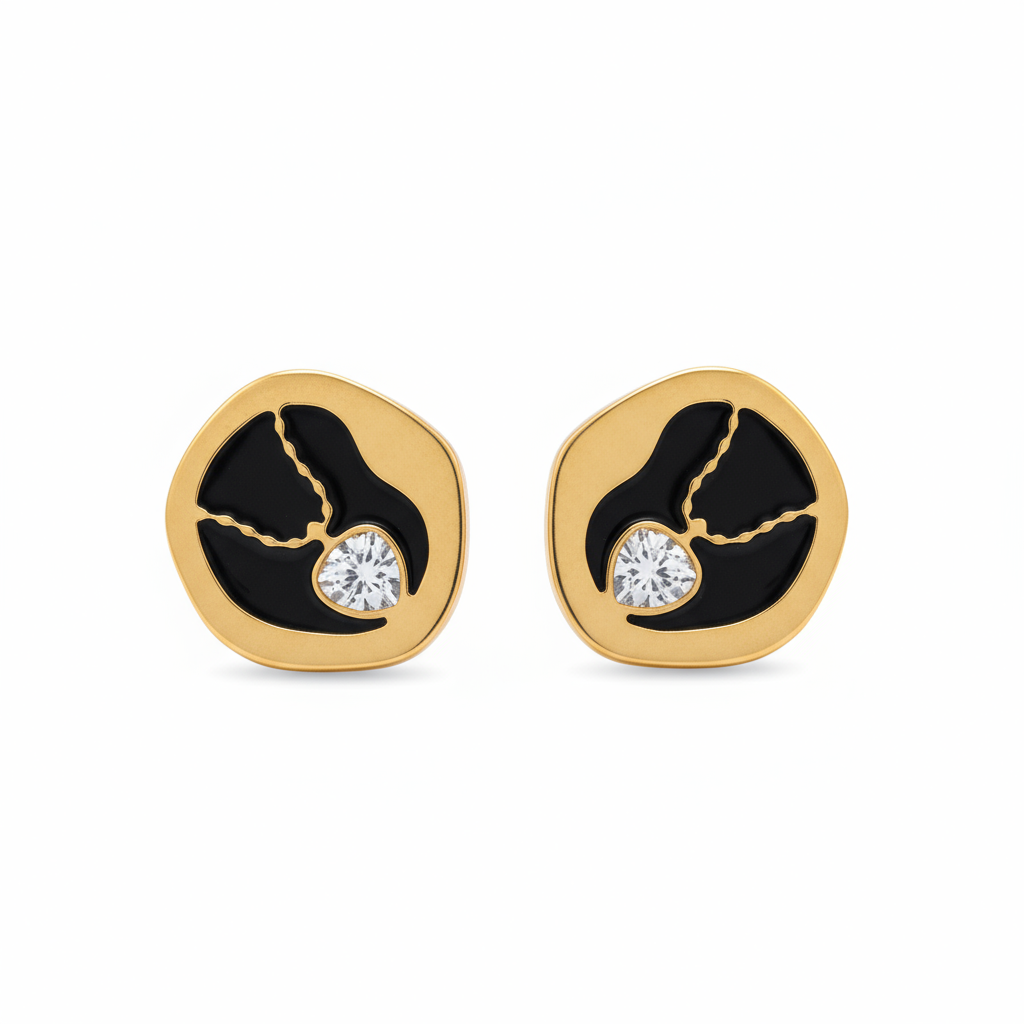Abstract Teardrop Gold Stud Earrings - B688