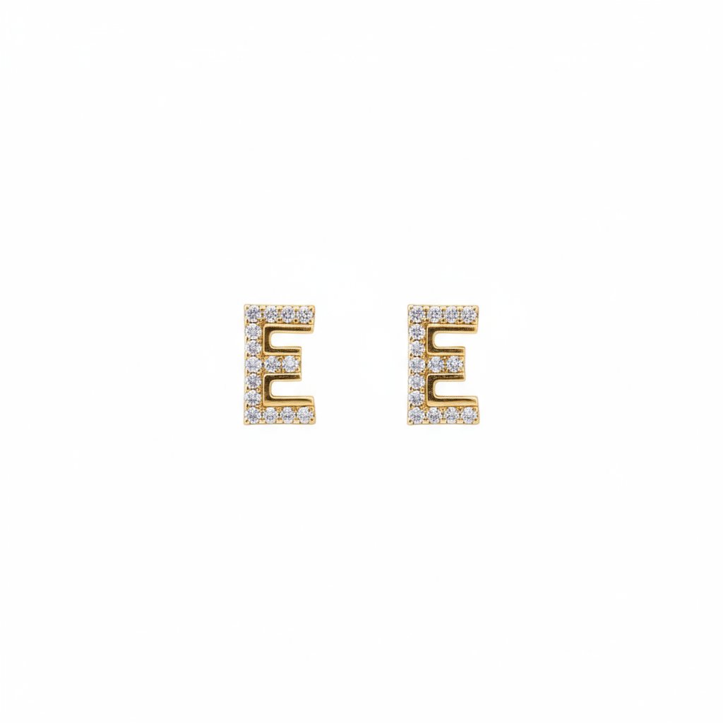 Alphabet "E" Gold Initial Earrings - B689