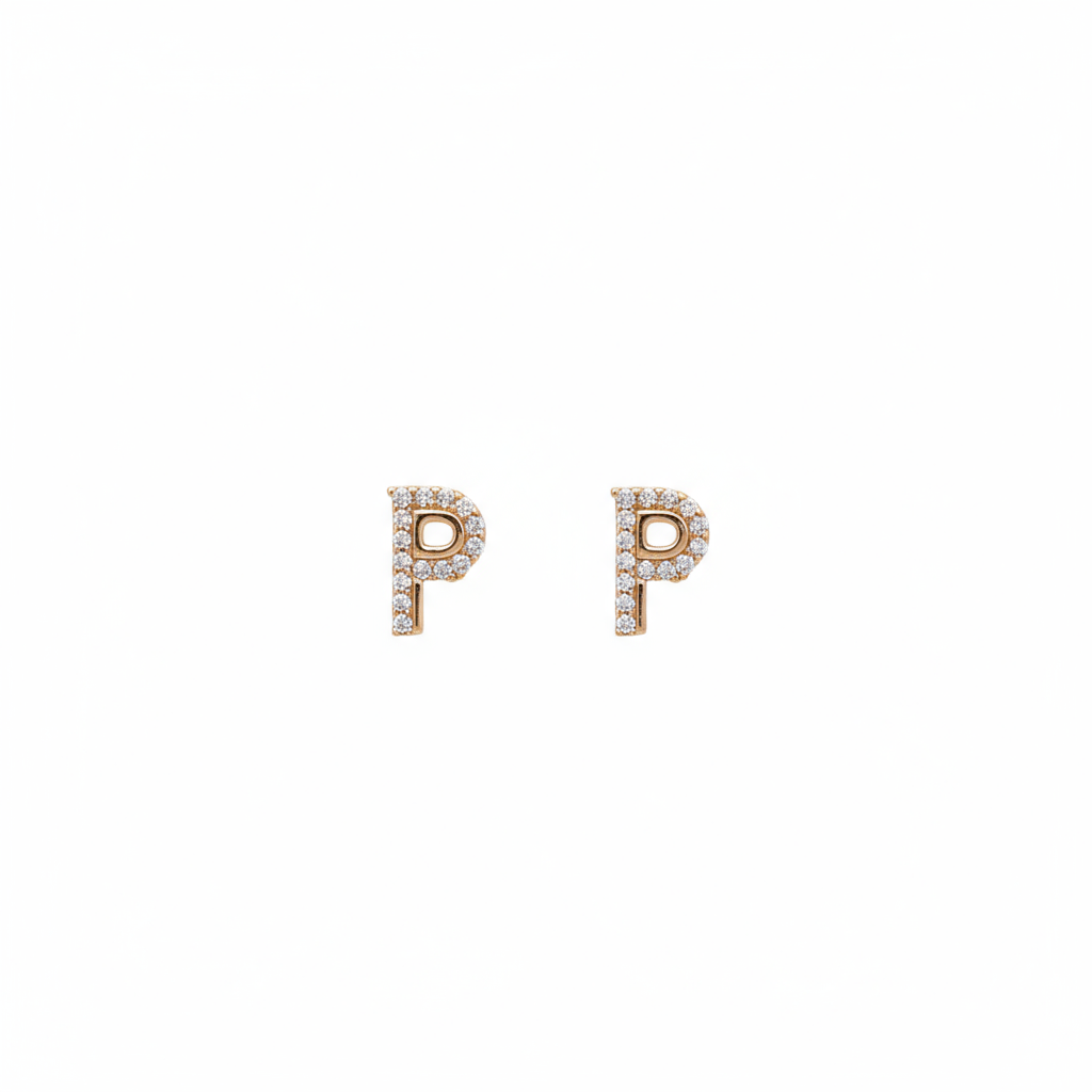 Alphabet "P" Gold Initial Earrings - B687