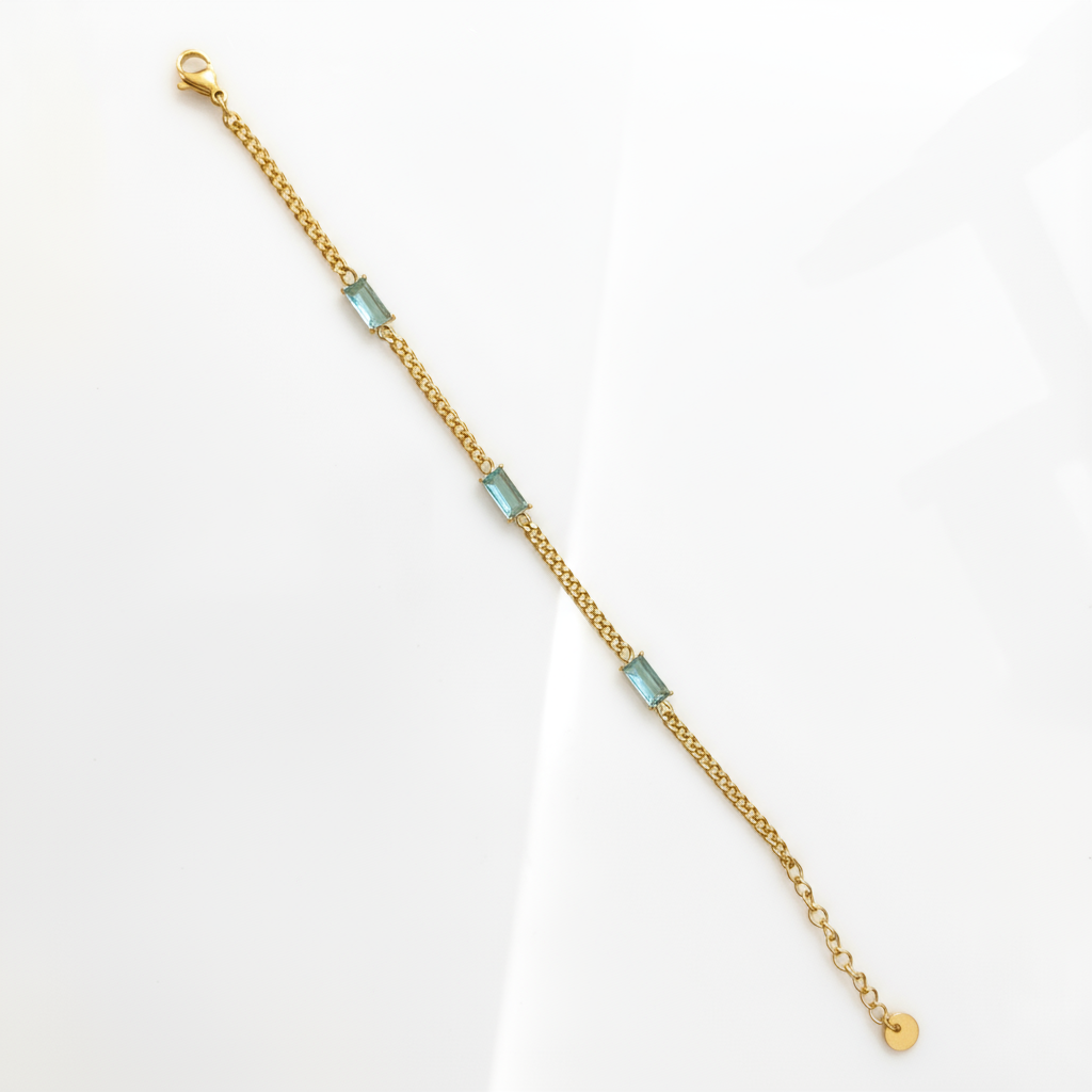 Aqua Gem Gold Chain Bracelet - B419