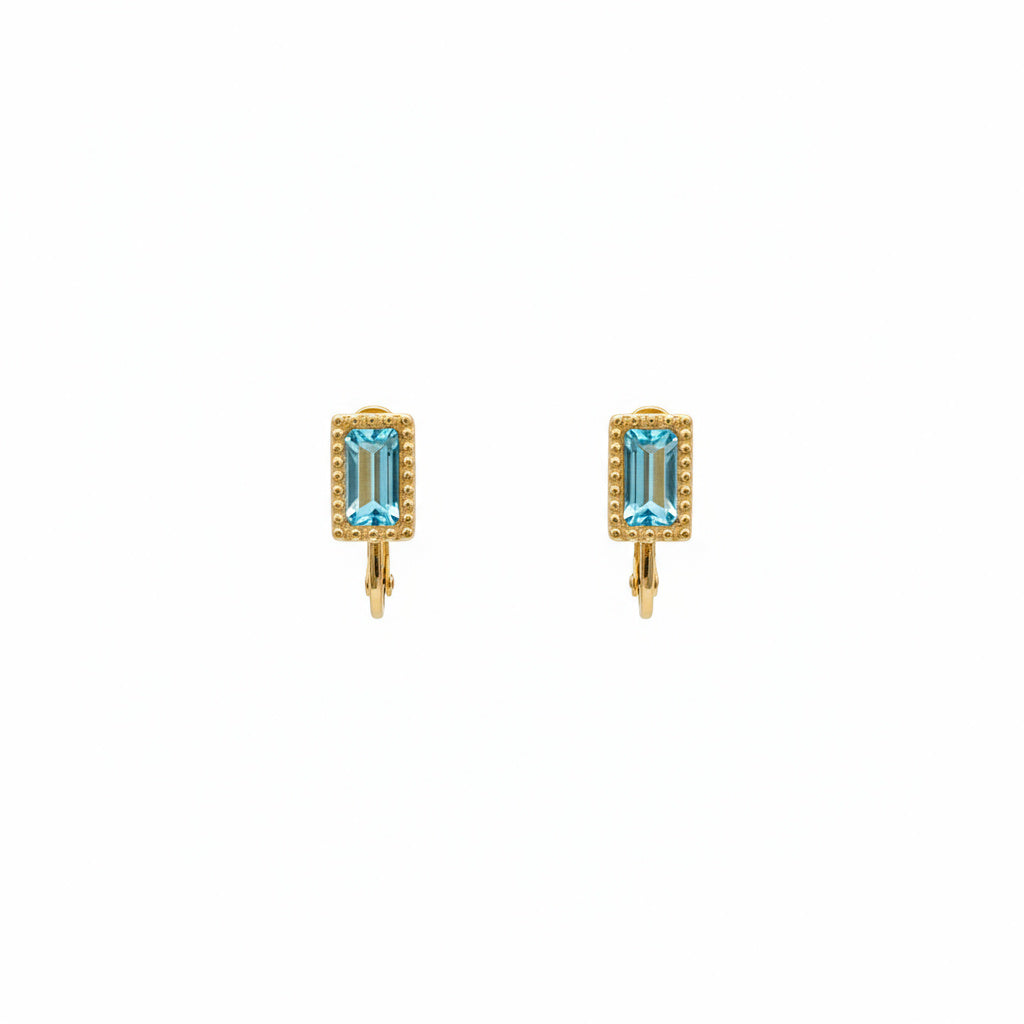 Blue Crystal Rectangle Gold Earrings- B631