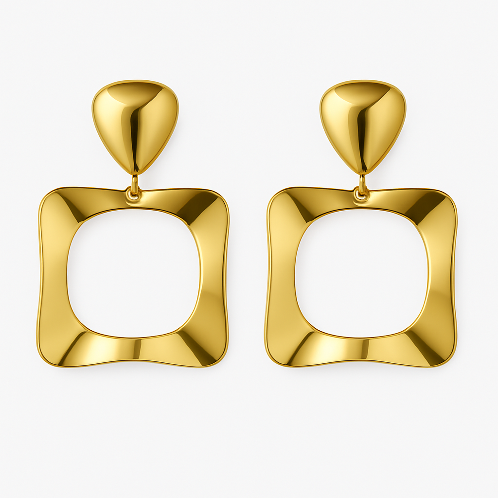 Bold Geometric Gold Drop Earrings - B400