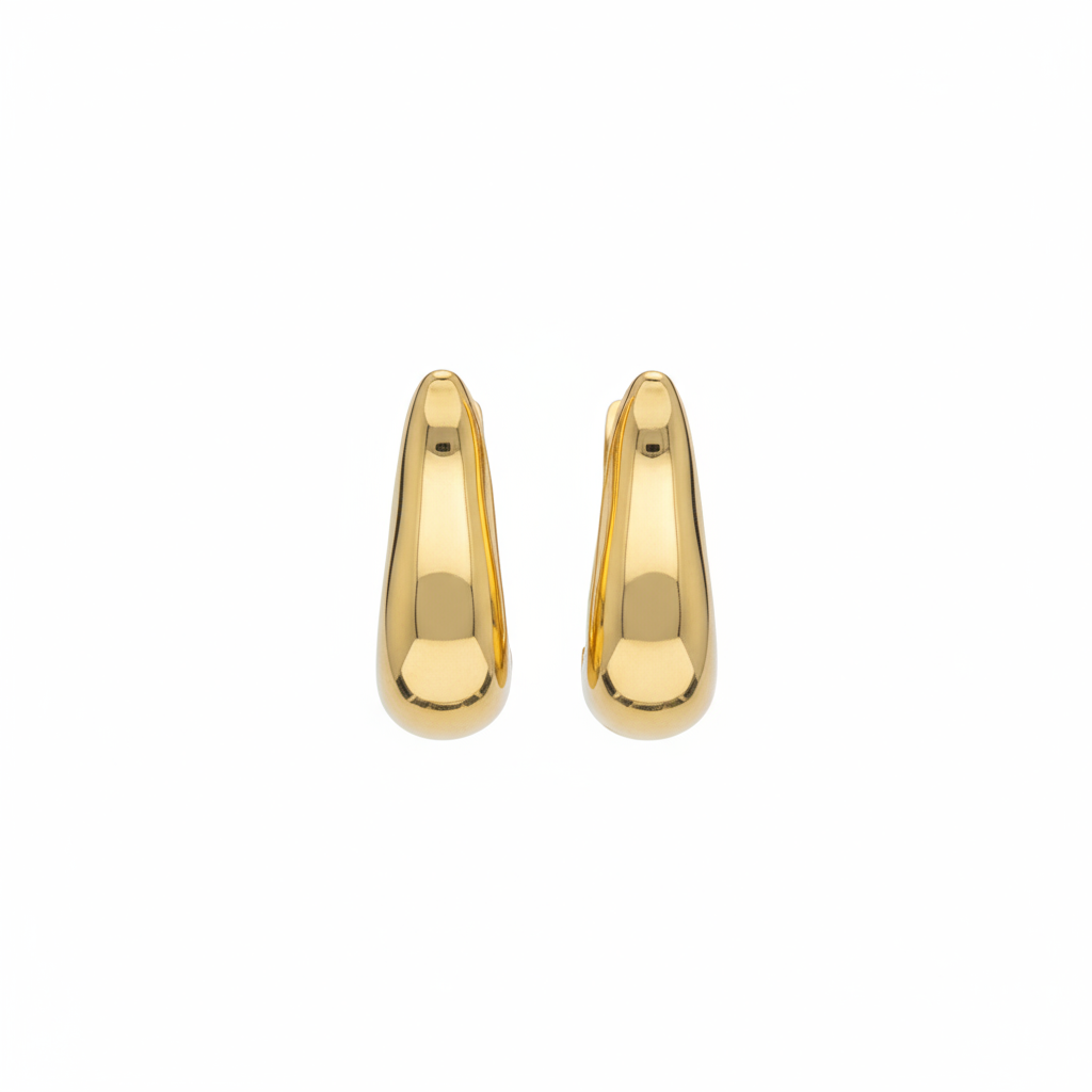 Curved Wave Gold Hoop Earrings - B691