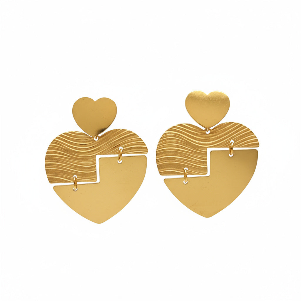 Dual-Tone Gold Heart Dangle Earring - B628