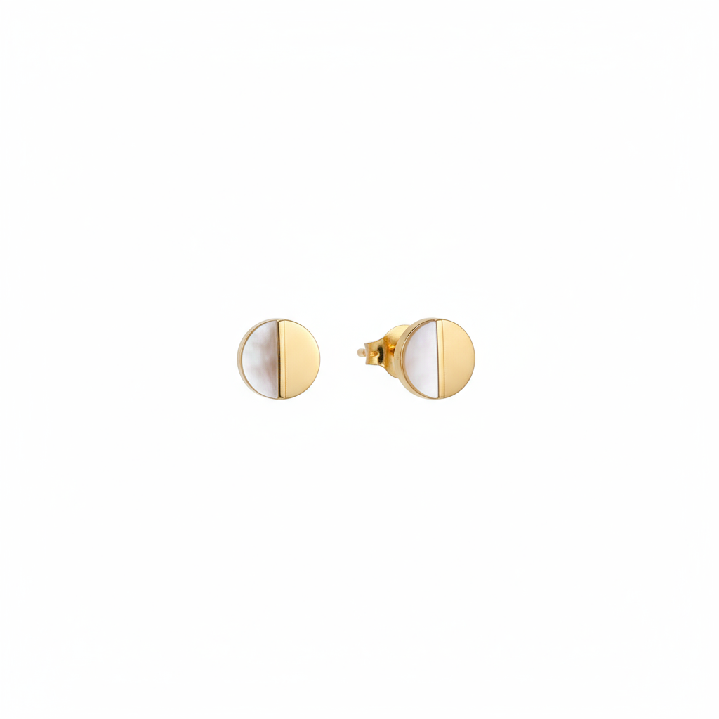 Dual-Tone Half Moon Stud Earrings - B692