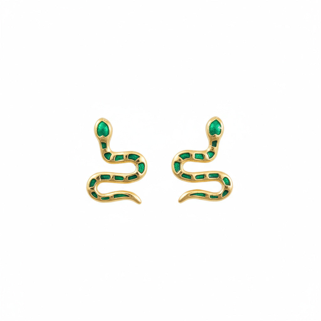 Green Emerald Snake Earrings - B335