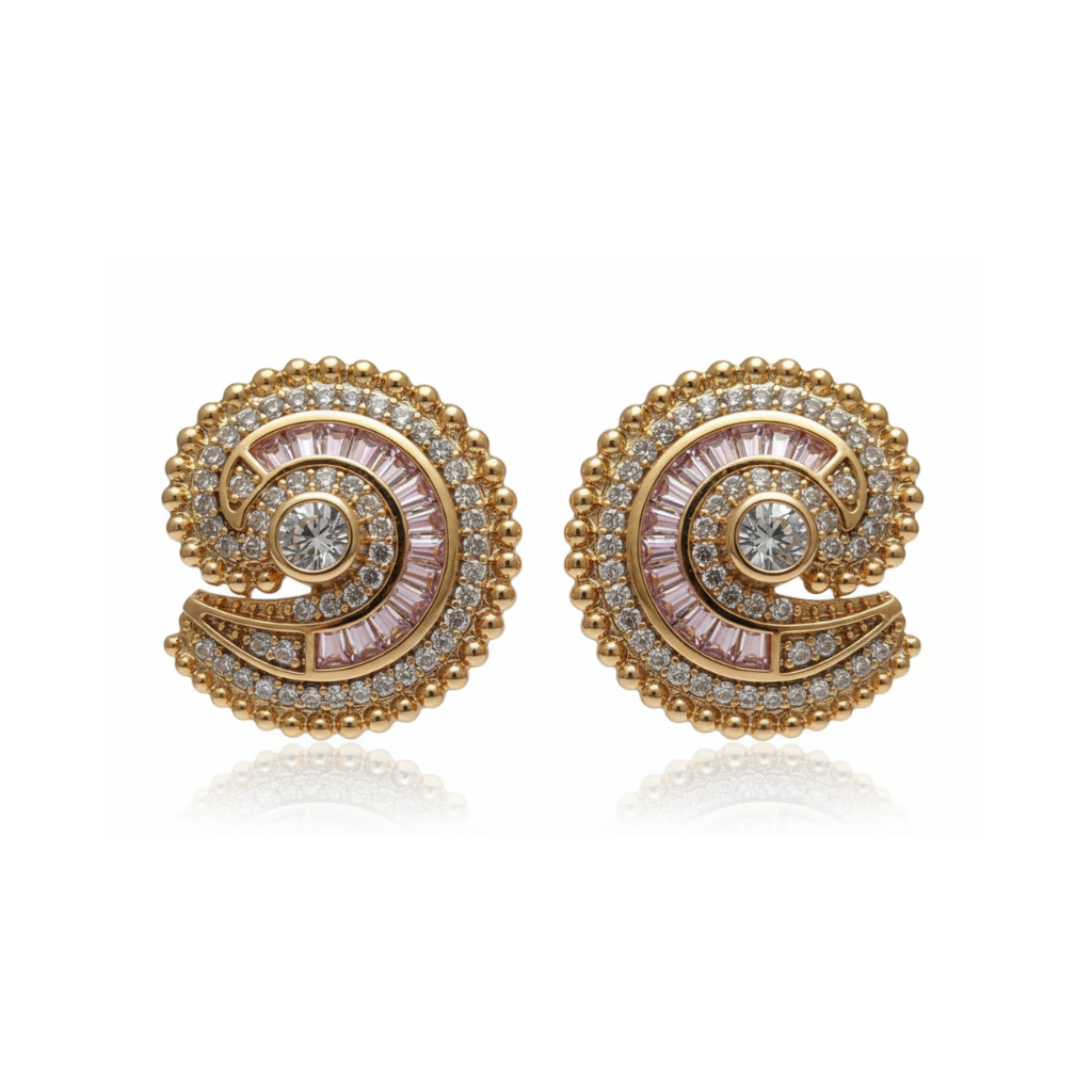 Golden Spiral Crystal Earrings - B370