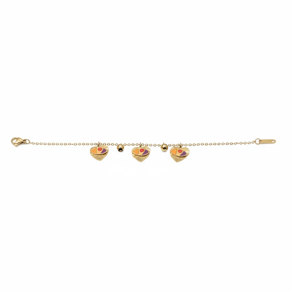 Golden Mosaic Heart Charm Bracelet - B506