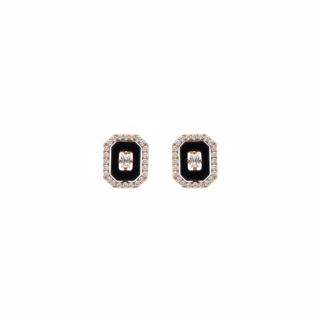 Elegant Black & Crystal Stud Earrings - B651