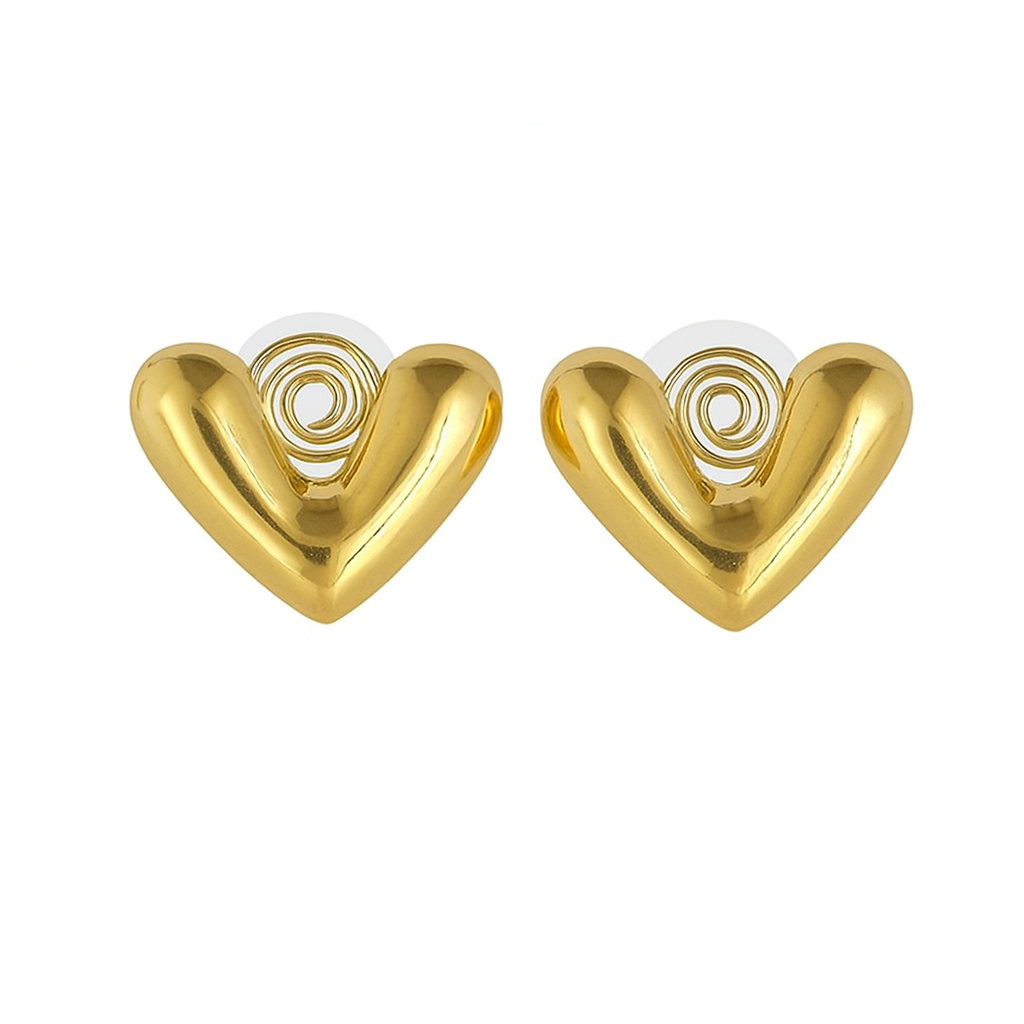 Elegant Gold Heart Stud Earrings - B384