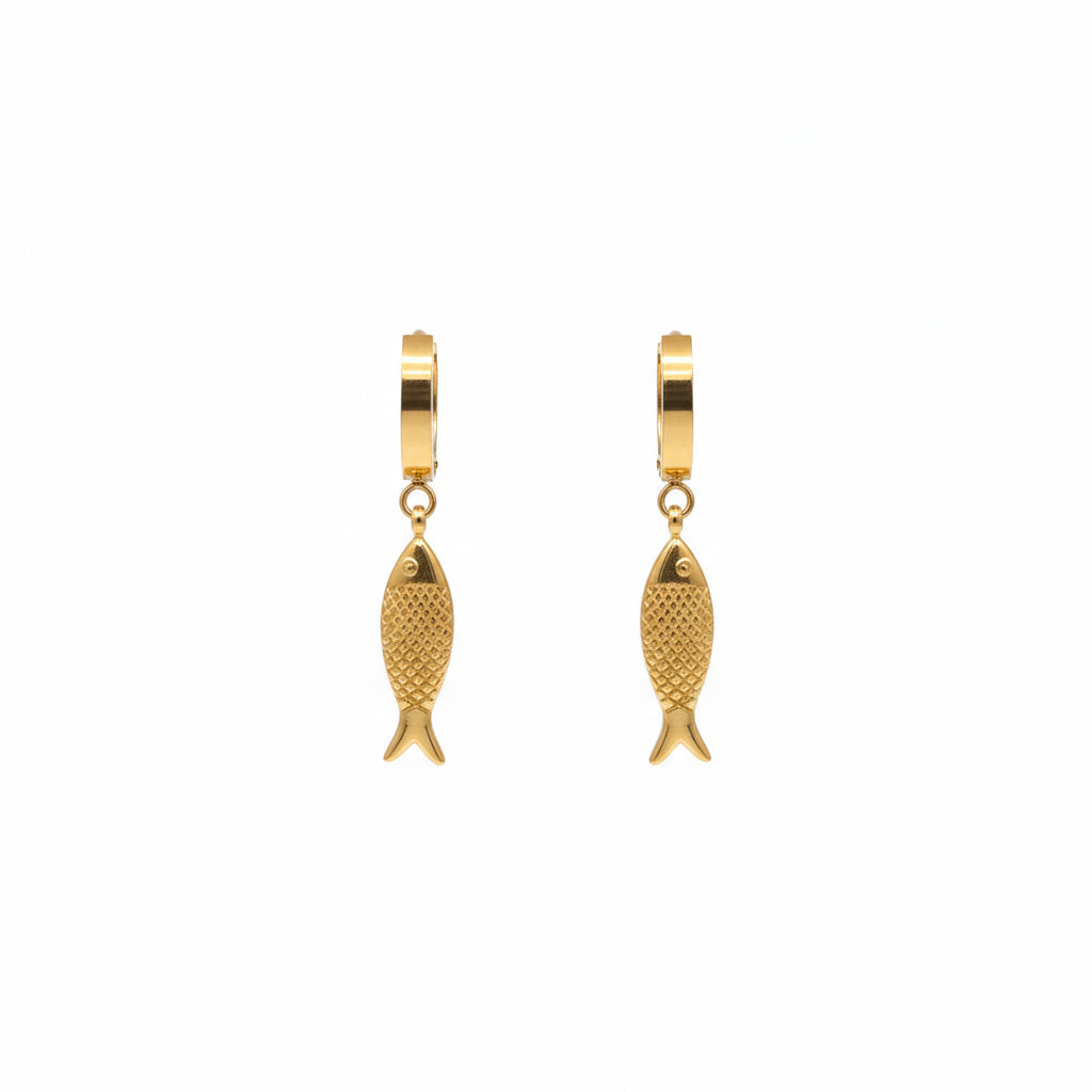 Gold Fish Charm Hoop Earrings - B671