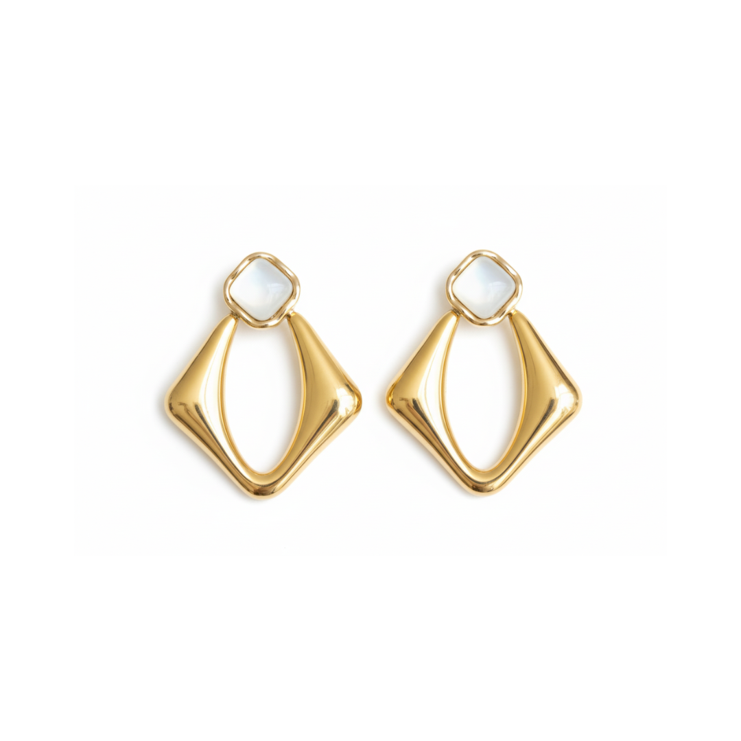 Gold Geometric Drop Earrings - B334