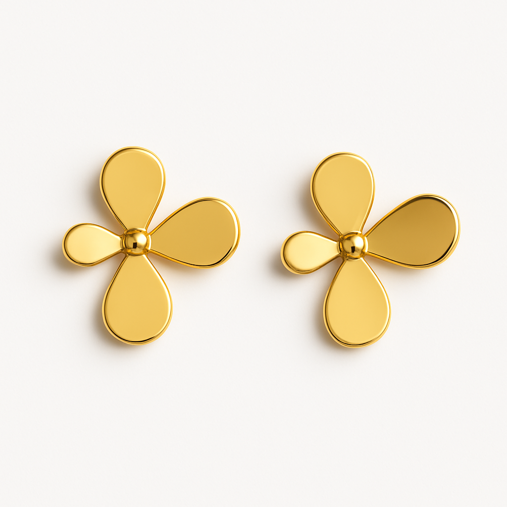 Gold Petal Bloom Statement Earrings - B371