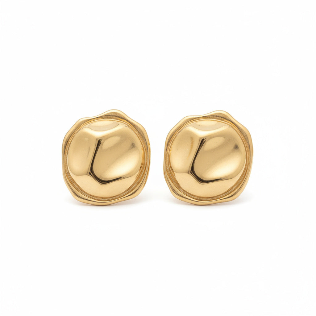 Gold Textured Round Stud Earrings - B625