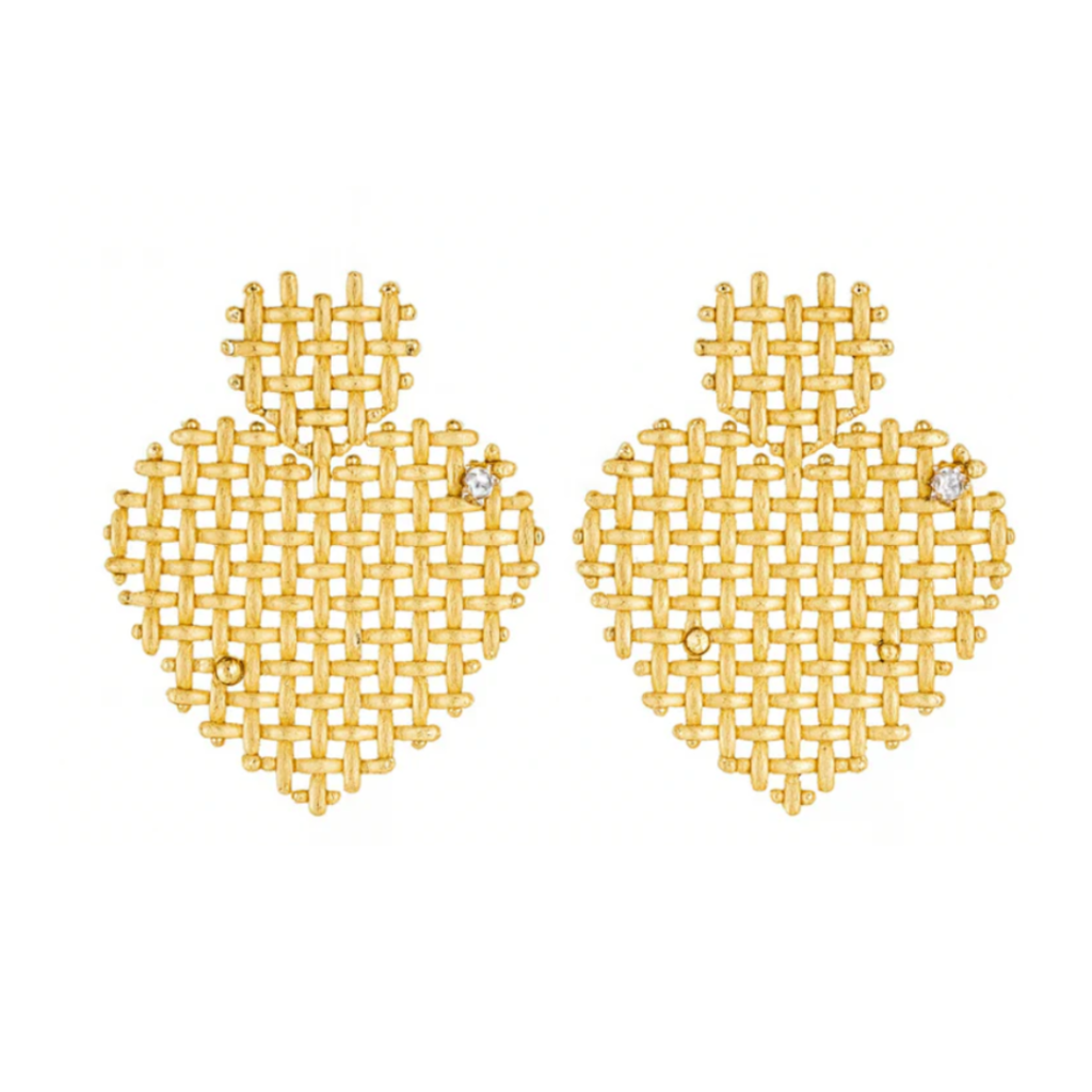 Gold Mesh Heart Statement Earrings - B336