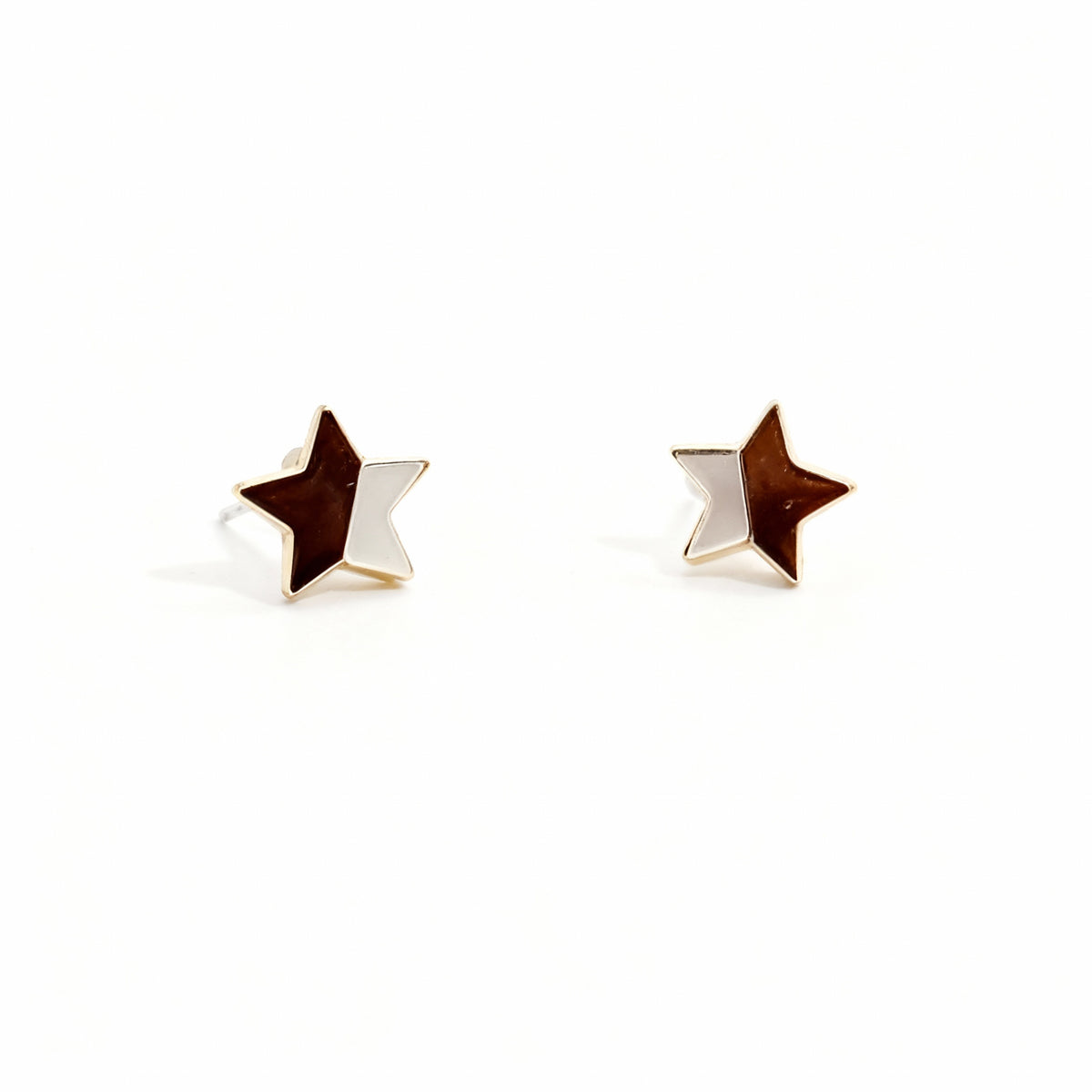 Gold & White Star Stud Earrings - B610
