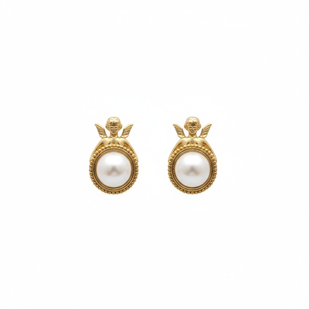 Golden Angel Pearl Stud Earrings - B711