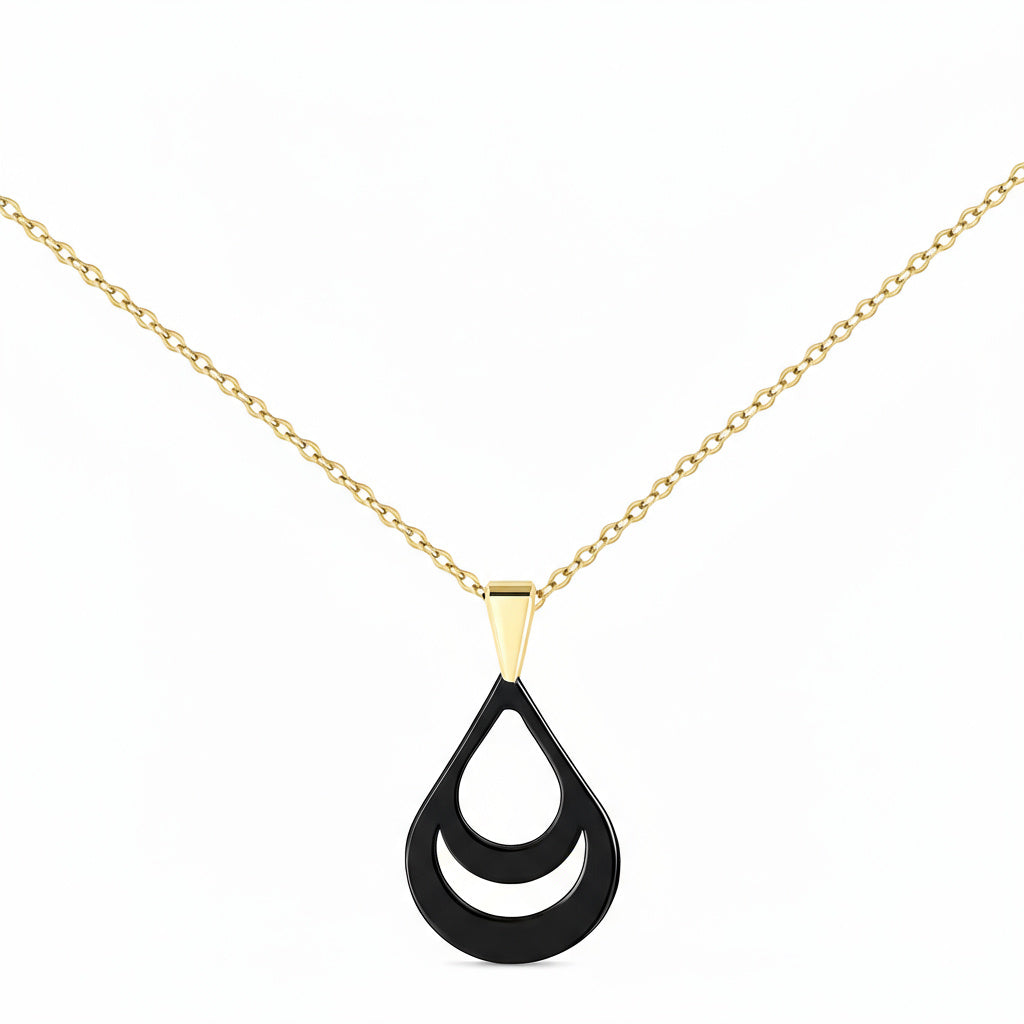 Golden Black Aura Pendant Necklace - B218