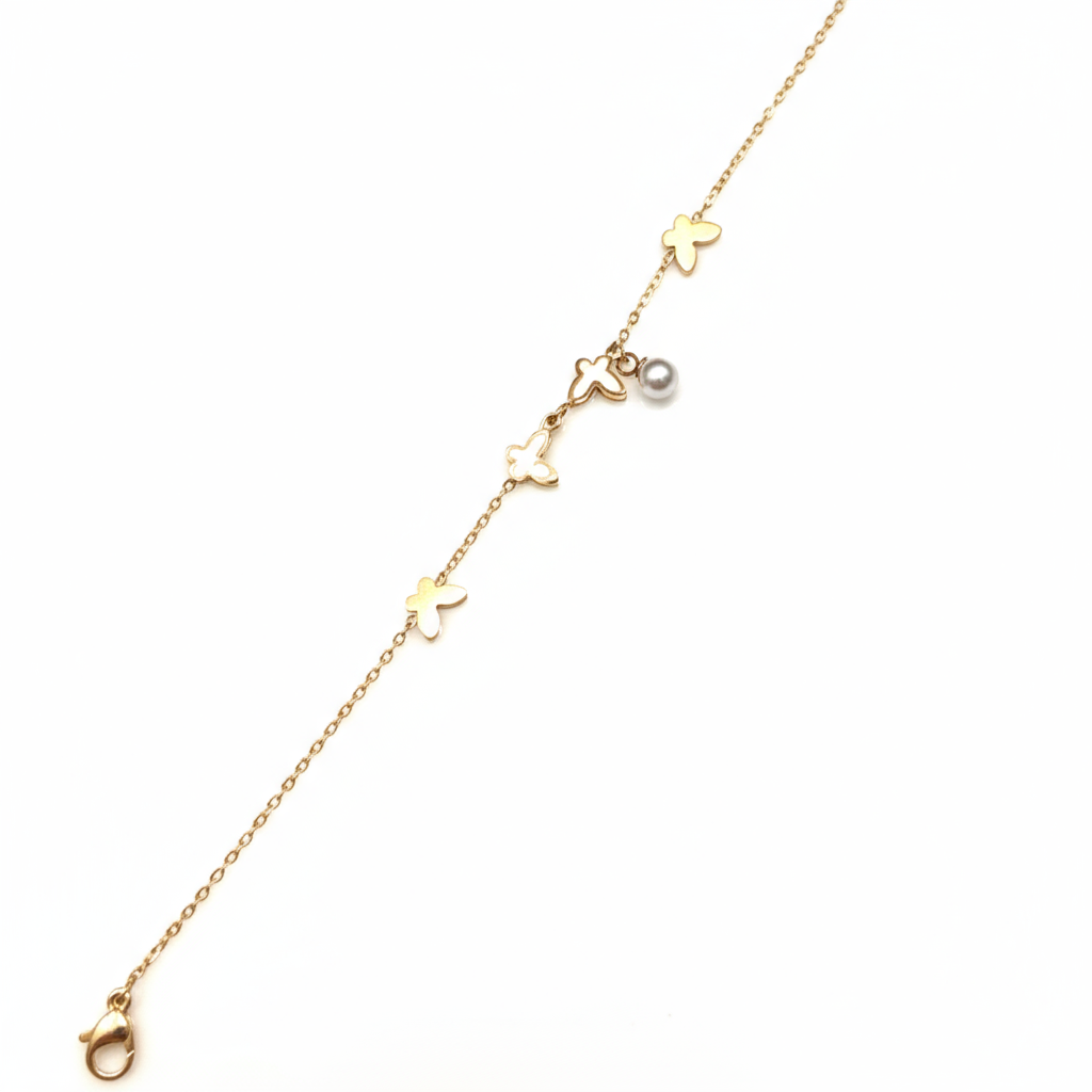 Golden Butterfly Pearl Bracelet - B436