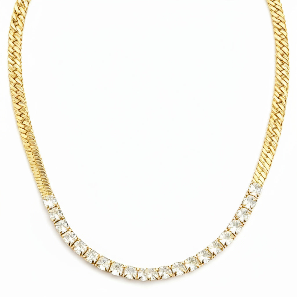 Golden Crystal Line Necklace - B288