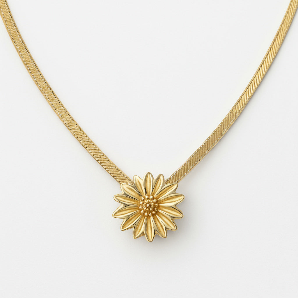 Golden Daisy Pendant Necklace - B200