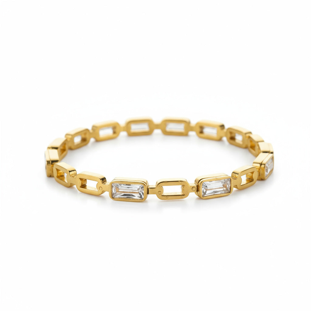 Golden Emerald-Cut Stone Bracelet - B053