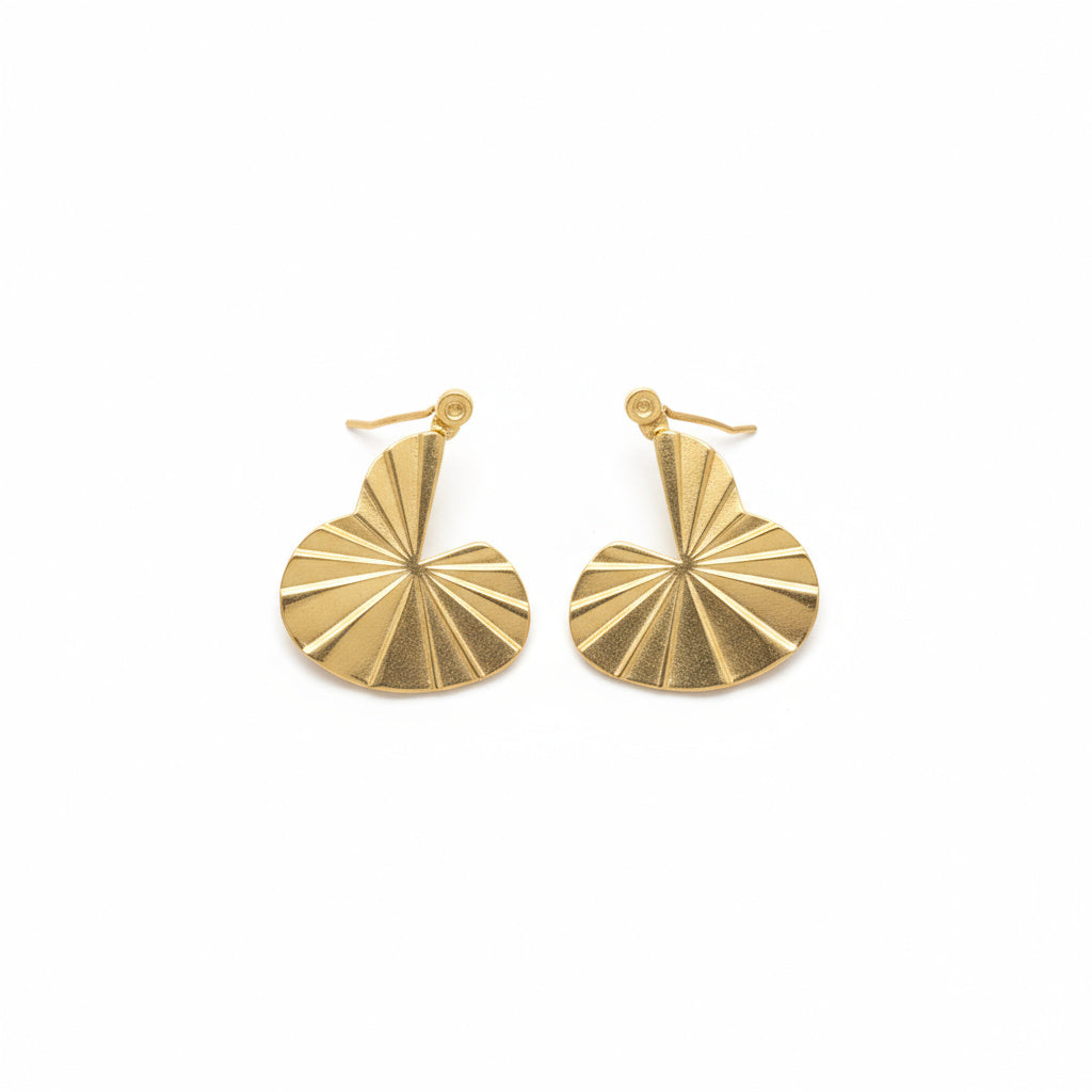 Golden Fan Statement Earrings - B660