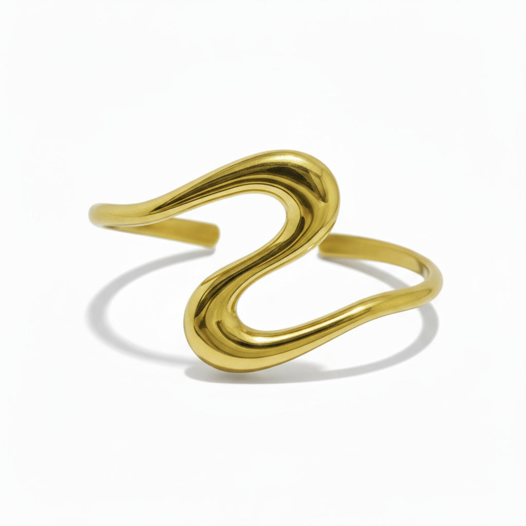 Golden Fluid Wave Cuff - B049