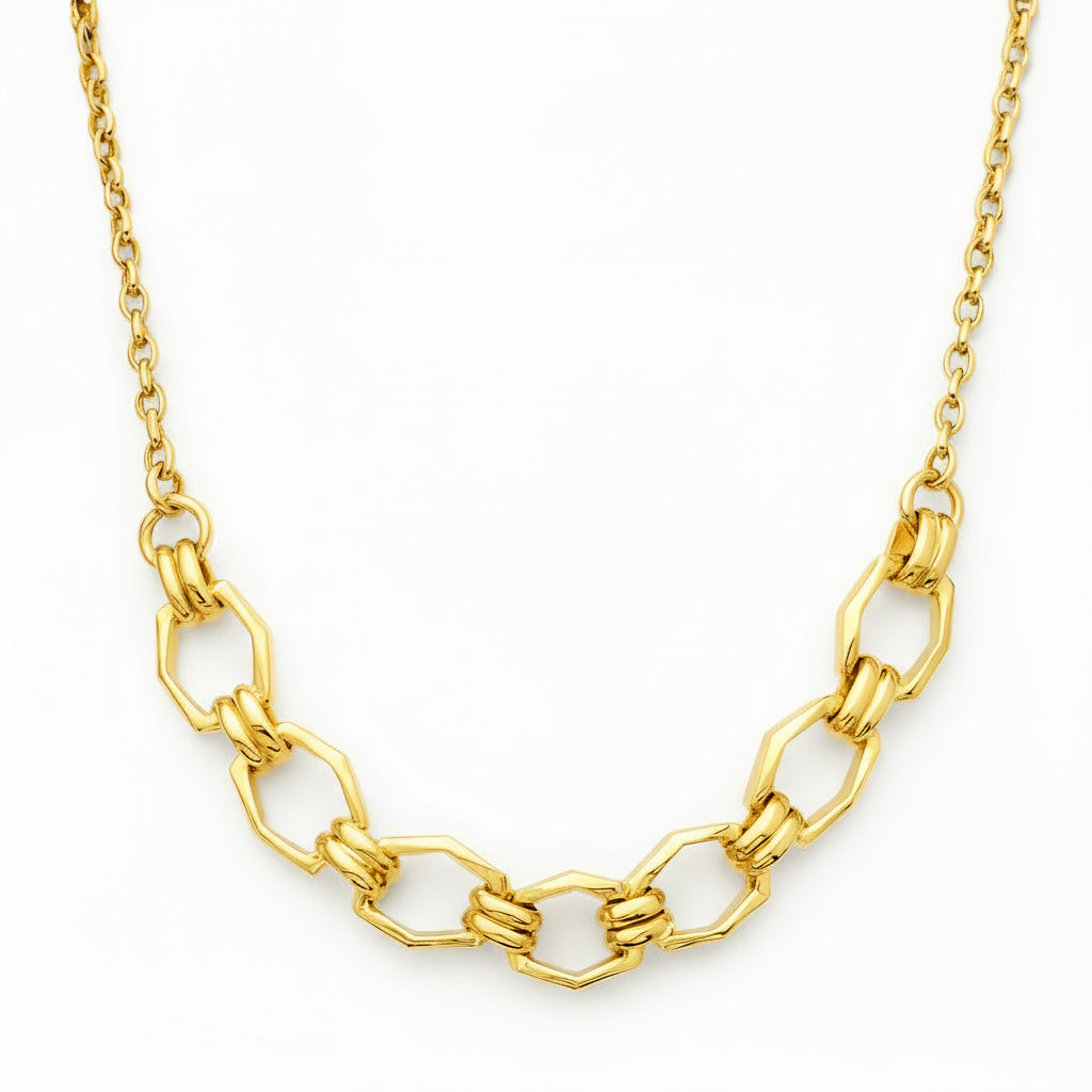 Golden Geometric Link Necklace - B203