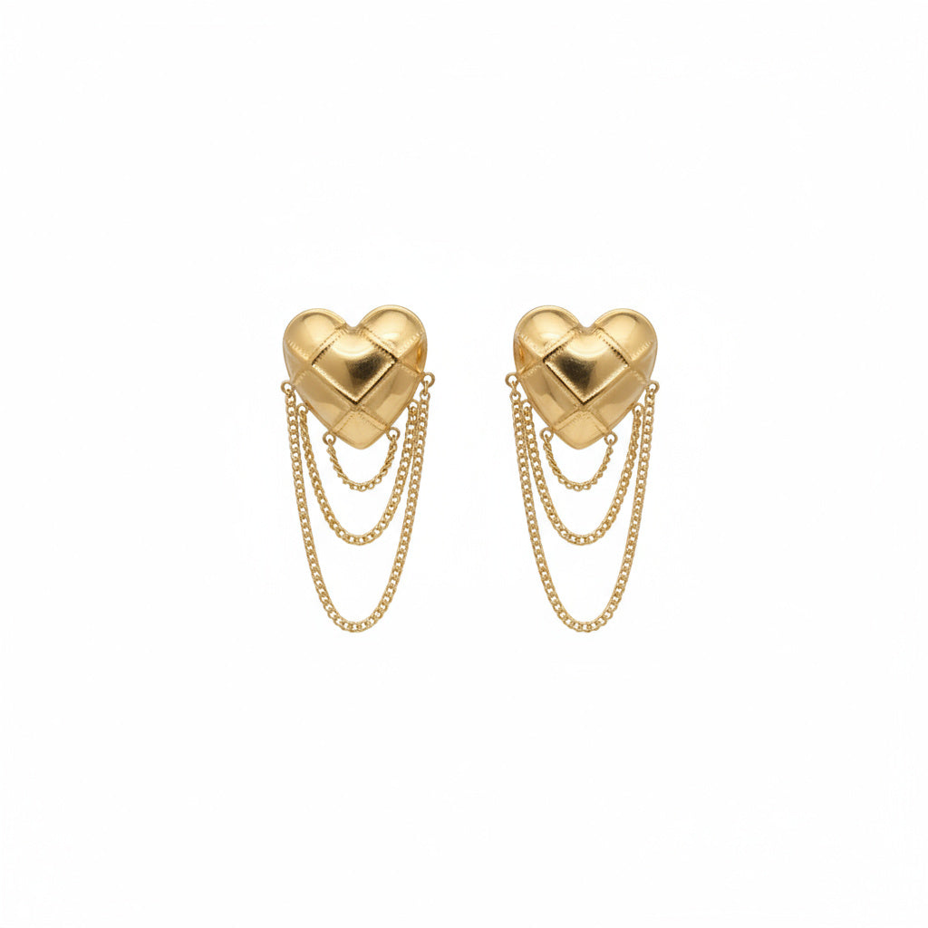 Golden Heart Chain Earrings - B636