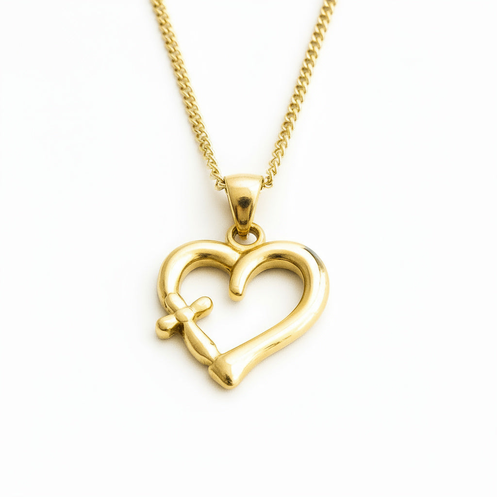 Golden Heart Cross Pendant Necklace - B205