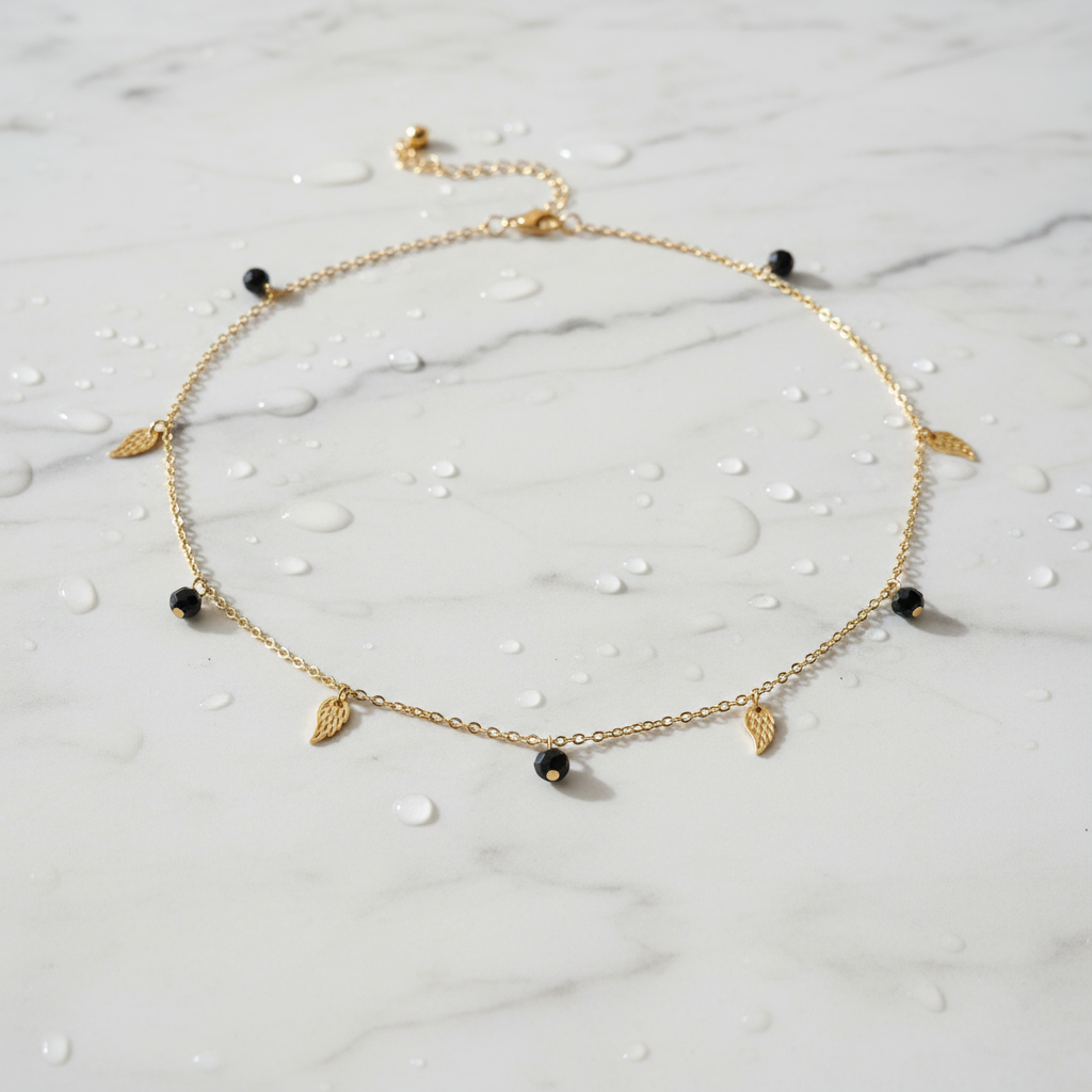 Golden Leaf Stone Necklace - B550