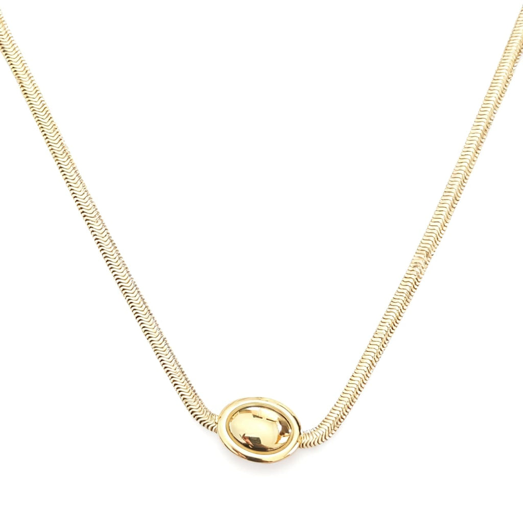 Golden Oval Charm Necklace - B259